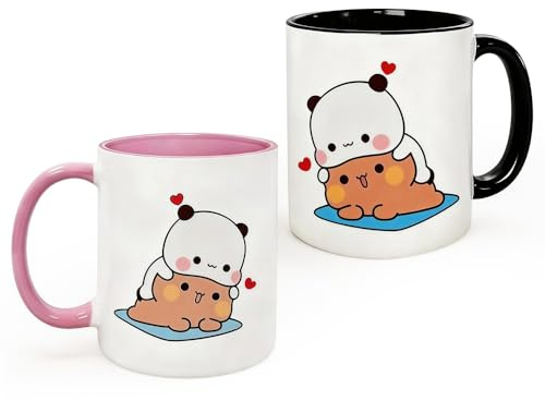 XPJBKC Bubu Dudu Emaille Tasse, 2 Pcs 330 ml Dudu Bubu Kaffeetasse, Heiße Schokolade Kaffeebecher Porzellan, kaffeebecher keramik Tasse für Tee, Kaffee für Paare, Freund, Mädchen, Frauen, Teenager