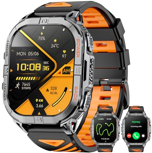 Joautrial Reloj Inteligente Hombre GPS, 2,13 AMOLED Smartwatch Militar con Linterna Led, Barómetro, Brújula, 100+ Modos Deportivos, Llamadas Bluetooth, 3ATM Impermeable para Android iOS (Negro)