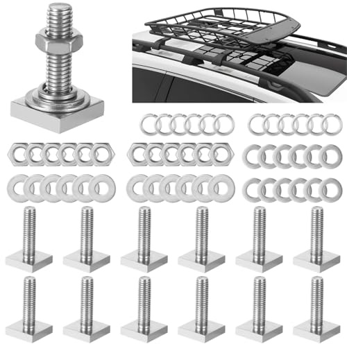 12 Pcs T Slot Bolts, M8 x 30 mm 1.18 in Four Square Head T Bolts, Stainless Steel T Track Bolt Adapters with Washers and Nuts for Roof Rack Cross Bars, Bike Kayak Racks