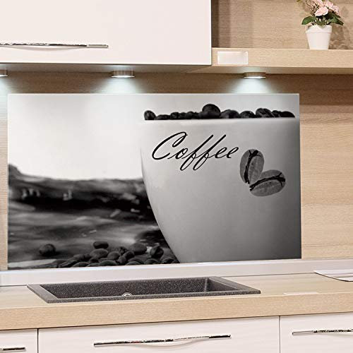 GRAZDesign Küchenrückwand Spritzschutz Küche Glas | Kaffee Tasse | Schwarz Weiß für Herd und Spüle, Rückwand Küche, Glasplatte mit Motiv Küchenbilder, 80x40cm