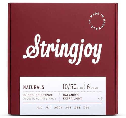 Stringjoy NB1050 Naturals Phosphor Bronze Akustikgitarrensaiten, 10-50 Extra Light Gauge, Gitarrensaiten Akustik 6 Saiten Set für Klare Töne, Langlebige Superleichte Akustikgitarrensaiten