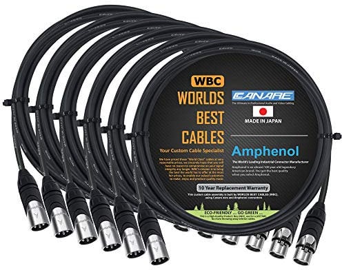 6 Units - 4 Foot - Canare L-4E6S, Star Quad Balanced Male To Female Microphone Cables With Amphenol AX3M & AX3F Silver XLR Connectors - CUSTOM MADE By WORLDS BEST CABLES