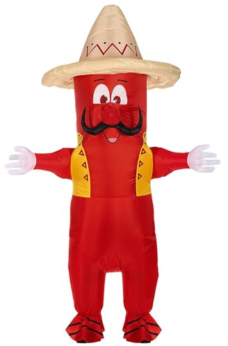 W WIDMANN MILANO Party Fashion - Aufblasbare Kostüm Chilischote, mit integriertem Gebläse, Maske und Sombrero, Karneval, Mottoparty