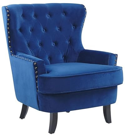 Beliani Klassischer Sessel Samtstoff Ohrensessel Chesterfield Style Marineblau Viborg II