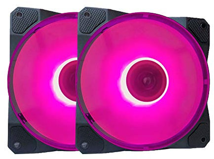 APEVIA 120mm Pink LED Ultra Silent Case Fan (2 Pack) - 16 LEDs & Anti-Vibration Rubber Pads - Desktop Compatible