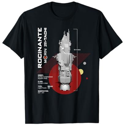The Expanse T-Shirt mit Rocinante-Schiff-Design, Schwarz, Unisex, Klassische Passform, Halbarm, Pull-On, S
