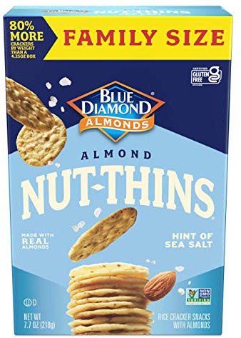 Blue Diamond Almonds Nut-Thins Gluten Free Cracker Crisps, Hint Of Sea Salt, Family Size, Sea Salt, 7.7 oz (Pack of 1)