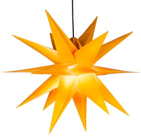 Nipach GmbH Weihnachtsstern 1 LED warm weiß - Farbe GELB - 3D Lichter-Stern Dekostern 55 cm Fensterdeko PVC Dekostern Weihnachtsdeko Batterie Timer Xmas