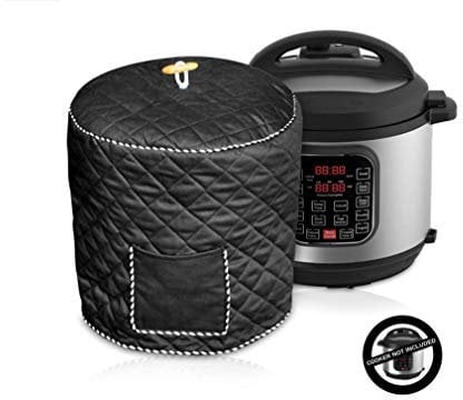 ELR Rice Cookers Cover Dust Proof Cover Compatible with 6 Quart Instant Pot/Electric Pressure Cooker, Washable Decorative Appliance Cover with Pocket for Accessories (Black, 6 Quart)