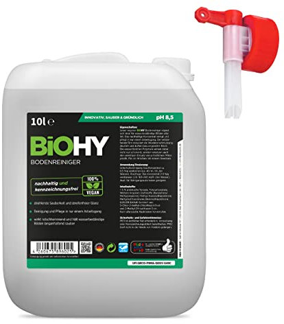 BiOHY Bodenreiniger (10 Liter Kanister) + Auslaufhahn | Konzentrat für alle Reinigungsgeräte und alle Hartböden | angenehmer Geruch und streifenfreie Reinigung | ideal für Laminat, PVC & Stein