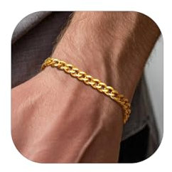 FindChic 5mm Panzerkette Armband Gold Herren Cuban Armbänder Edelstahl massives kubanisches Armkette Hip Hop Bracelet 21cm lang Geschenk für Männer Jungen Damen