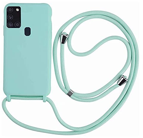 MEVIS Schutzhülle kompatibel mit Samsung Galaxy A21S, Halskette für Handyhülle, schmal, stoßfest, verstellbar, Hellgrün