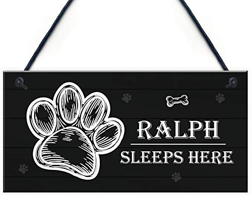 RED OCEAN Personalised Dog Sign SLEEPS HERE Plaque Pet Gift Home Decor