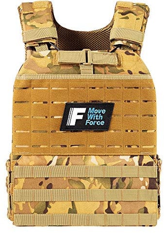 Force Fitness - Weighted Vest - Ultra-durable and Adjustable Straps - Includes Steel Weight Plates, Improves Workouts from Home or Gym (20kg, Tan Camo)