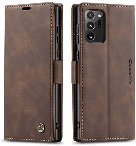 mvced Coque Compatible avec Samsung Galaxy Note 20 Ultra,Anti-Choc Housse en Cuir Premium Flip Case Portefeuille Etui,café