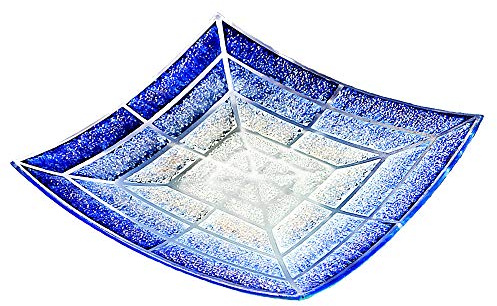 Glasschale • Blau und weiß • Böhmisches handbemaltes Glas mit Scherben verziert • Original Design • Moderne Schale • Handmade in Europa • 30 cm