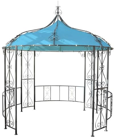 Pergola Almeria, Rundpavillon Garten Pavillon, stabiles Stahl-Gestell Ø 3m - türkis