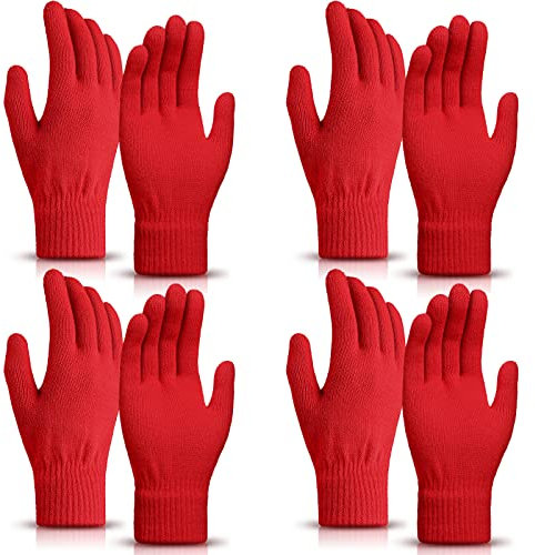 SATINIOR 4 Paare Magie Winter Handschuhe Unisex Dehnbar Stricken Fäustling Bulk Voll Finger Warmer Handschuh für Herren Damen Sports (Rot, über 18 Jahre)