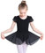 Monbessi Ballettkleidung Mädchen Ballettkleid Kurzarm Tanzkleid Balletttrikot aus Baumwolle mit Chiffon Rock Tütü 2-11Jahre 90-150 CM (110, Schwarz)