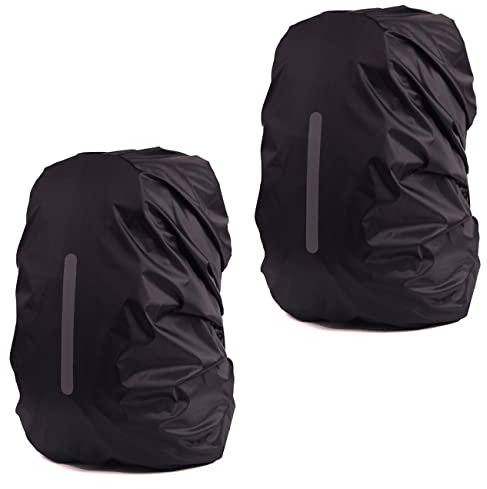 MOPHOEXII 2 Stück wasserdichte Regenhülle für Rucksack, Rucksack-Regenschutz mit reflektierendem Streifen, Rucksack-Regenschutz für Fahrrad/Wandern (schwarz + schwarz, M (für 25L-40L Rucksack))