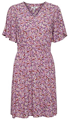 b.young BYMMJOELLA Dress 2 Damen Freizeitkleid Kleid mit V-Ausschnitt Kurzarm in Mini-Länge mit Allover-Print, Größe:38, Farbe:Ash Rose Mix (201129)