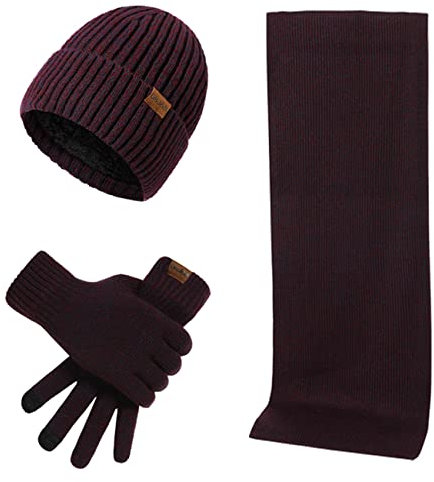 Kuukaas Mütze, Schal & Handschuh-sets für Herren Damen Wintermütze mit Innenfutter Herren Damen Touchscreen Handschuhe Winter Warm Set