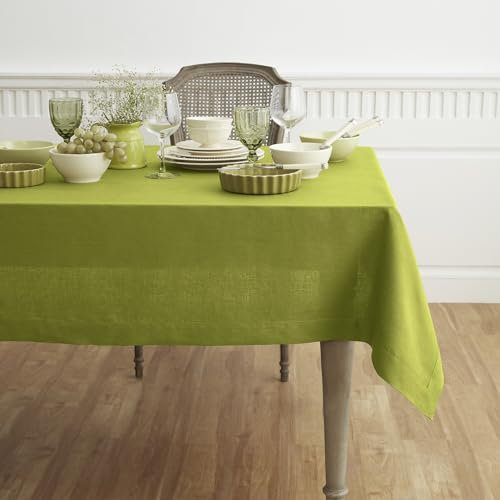 Leinen-Tischdecke 60 x 90 Zoll - 100% reines Leinen, Avocado-Grüne Herbst-Tischdecke von Solino Home - Fete, europäisches Flachs und maschinenwaschbar