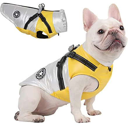 BT Bear Kleine Hunde Warmer Mantel Welpe Wasserdichte Winterjacke Haustier Warme Winter Hundejacke Weste mit Hundegeschirr für Kleine Mittlere Hunde (Silber, L)