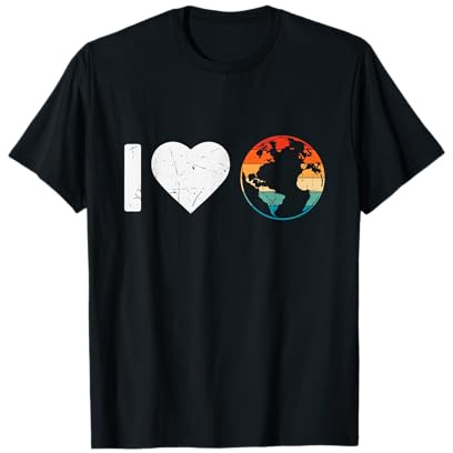 Vintage Heart I Love World Planet Klimawandel Tag der Erde T-Shirt