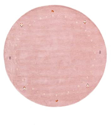 RUG PRINCE Wollteppich Gabbeh Muti 150x150 Handgewebt Rund Rosa Einfarbig Handarbeit a