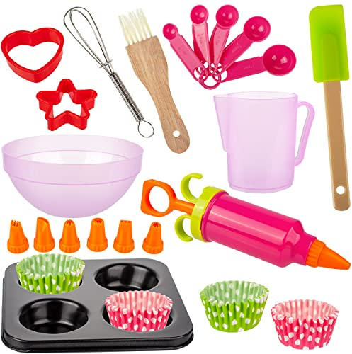 alles-meine.de GmbH 41 TLG. Set Kinder - Backset/Kinderküche - mit Messlöffel + Zubehör - Muffinbackform - Küchenhelfer - echt aus Metall - Backofen - Backform Plätzchen Back..