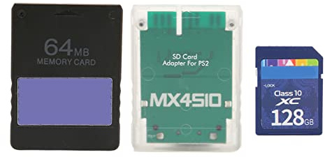 Konsolenkarten Adapter Kit für PS2 Speicherkartenadapter, mit 128 G Speicherkarte, 64 MB FMCBV1.966 Karte, Professioneller Plug and Play Kartenleser Adapter, Stabile Leistung(Dünne Maschine)
