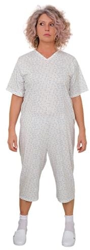 FERRUCCI COMFORT Pigiama Sanitario in Cotone con Zip su Dorso - Unisex - Maniche Corte e Pantalone Corto - 9012/5 - Adatto agli Anziani - Antimanipolazione (Femminile, XS)