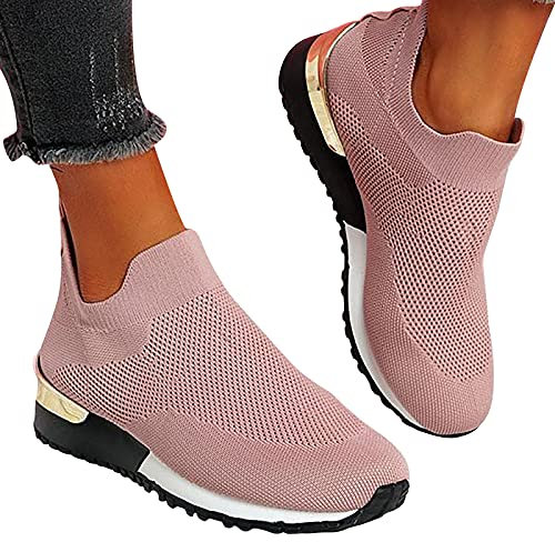 Susenstone Chaussure Blanche Femme De Sport Running Sneakers Plates Love Confort Respirantes LéGèRes Chaussures à Lacets 01 Rose 39.5 EU