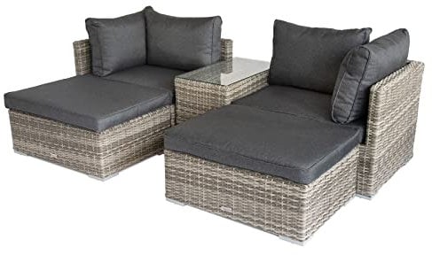 BELLAVISTA Gartenlounge Samoa | Mehr als 10 Verschiedene Stellmöglichkeiten | Wetterfest | Grau | Outdoor | Für den Außenbereich | 5-teilig mit 2 Sessel | 2 Hocker | Tisch | Montiert