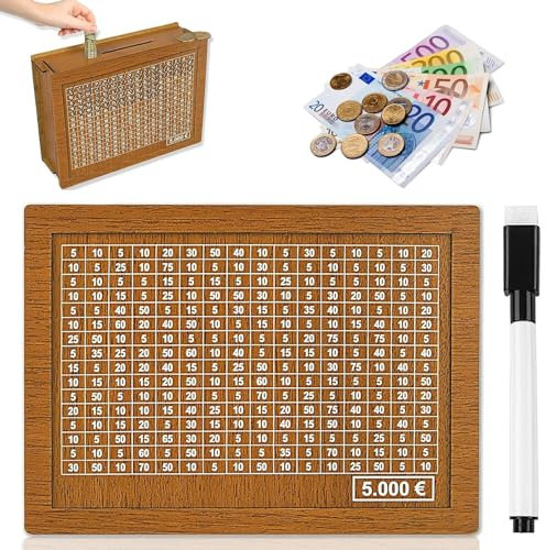 Spardose mit zähler,Sparbox mit Zahlen ankreuzen,Sparen Organizer Geld,Geld sparen Challenge,Spardose aus Holz für Hilft Erwachsene und Kindern Gewohnheit Zum Sparen