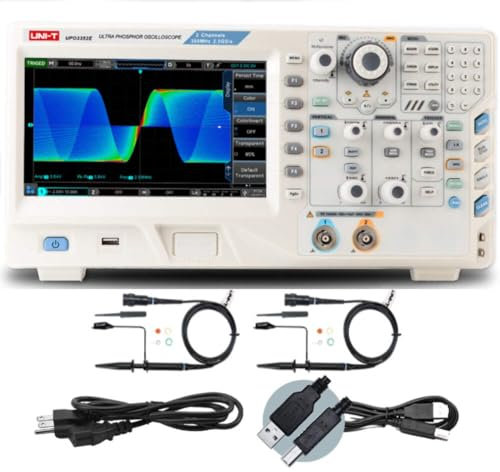 UNI-T UPO3352E - Oscilloscopio digitale con 2 canali (analogici), 16 canali (digitale), frequenza di campionamento 2,5GSa/s in tempo reale, 250Mpts, larghezza di banda 350 MHz