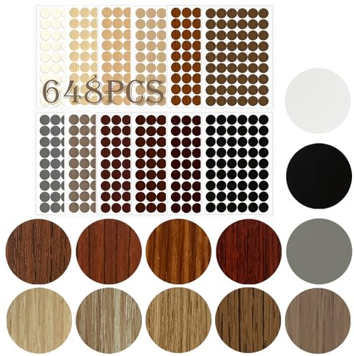 ZFKXGS 12 Blatt Schraubenlochaufkleber 21 mm selbstklebende Abdeckkappen Schraubenlochaufkleber Möbel mit Holztextur Hässliche Schraubenlochabdeckung Aufkleber für Schraubenabdeckkappen Holz