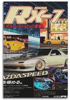 YBHF Vintage JDM Cars Poster für RX-7 Poster, Wandkunstdruck, Retro, ästhetische Raumdekoration, Bürodekoration, 30 x 45 cm, ungerahmter Stil