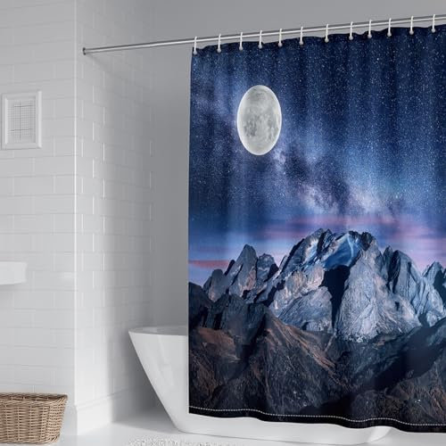 Homxi Rideau Douche Oeillets,120 W x 180 H CM,Tissu Rideau Douche Bleu Foncé Ciel Étoilé Rideau Baignoire Polyester Rideau de Douche Crochets