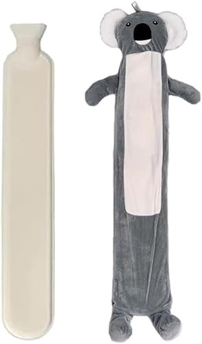 Marco Paul Koala Hot Water Bottle 2L Full Length, Super Soft, Leakproof, Hand Feet Warmer, Neck Shoulder Pain Relief, Grey, Faux Fur Cover, Koala-shaped