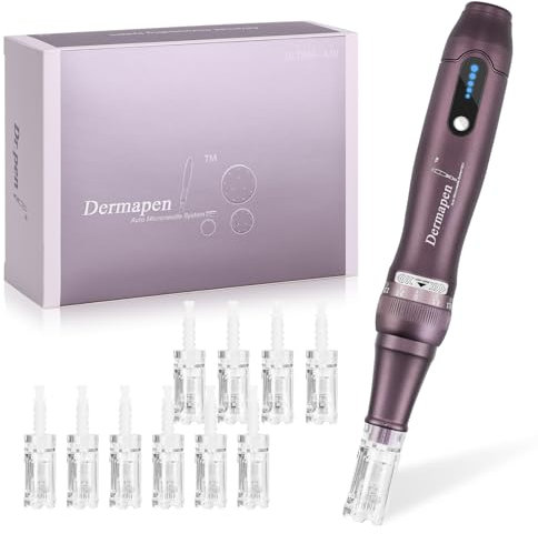 Microneedling Pen A10, Elektrische Dermapen 0-2,5 mm mit LED Licht Auto Microneedle Gerät für Narben Akne Falten Dehnungsstreifen Haarausfall, 4 * 12 PIN/36 PIN Nadeln Inkl.