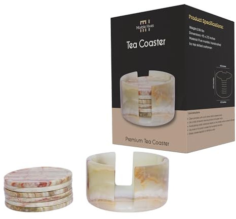 Marble Hives Lot de 6 dessous de verre élégants en marbre blanc avec support, beaux dessous de verre absorbants pour salon, dessous de verre modernes pour table basse, article de décoration pour