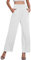 CheChury Pantalon Femme Été Baggy Pantalons Taille Haute Palazzo Jambe Large Elastique Ample Léger Cordon Pantalon Solide Couleur Sport Longueur Pants avec Poches,Blanc,L