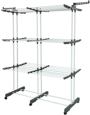 Séchoir à linge extensible étendoir multifonction 38M EXTRA PLUS avec 3 niveaux + barre télescopique Noir et Inox