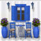GOOESING Summer Travel Shower Curtain House Flowers Window Image Greek Design Landscape Shower Curtain with Hooks Navy Blue and White Bathroom Decor Washable Waterproof Fabric 180x180cm