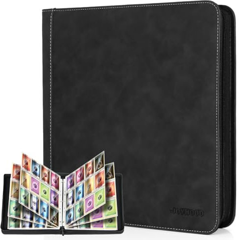 JoyHood Classeur de Cartes à Collectionner compatible avec TCG - Peut contenir 960 cartes - Album Classeur Convient pour PM MTG OPCG - Avec Fermeture Eclair (Noir, 12 Pockets)