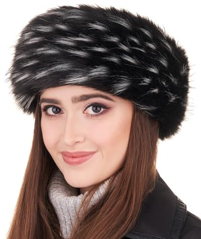 Futrzane Classic Stirnband - Fell Stirnband Damen - Winter Ohrenwärmer aus Pelz - Größe S (Schwarz mit Weiß Classic)