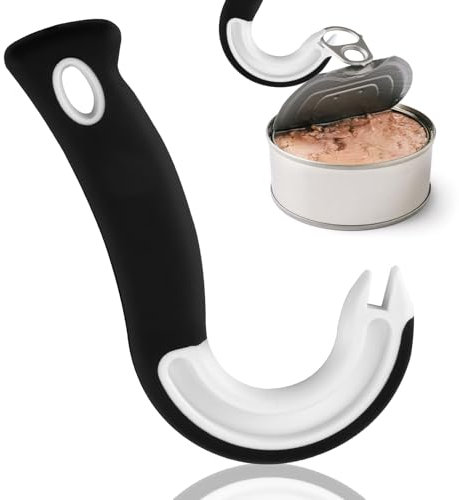Ouvre-Boîtes Crochets Forme J, Gadget Cuisine Manuel avec Poignée Antidérapante Ouvrir Facilement Boîtes Conserve Canettes avec Anneaux Verrouillage