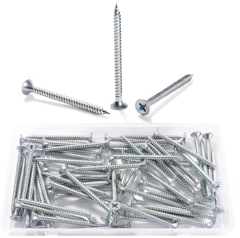 VooGenzek 60 Pièces M3.5 * 50 mm Vis à Bois À Filetage Épais, Vis Cruciformes, Vis Autotaraudeuses, pour Cloisons SèChes, Meubles En Bois, Argent